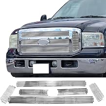 Front Bumper Upper Grille Insert, Compatible with 2005-2007 Ford F-250/F-350 Super Duty, Billet Style Chrome Stainless Steel Replacement Front Grill Assembly, 6PCS