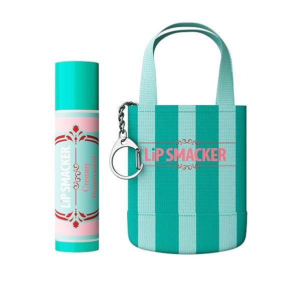 Lip Smacker Holiday Getaway Lip Balm + Mini Tote Keychain, Moisturizing Lip Care, Fun Collectible Gift & Stocking Stuffer - Creamy Peppermint