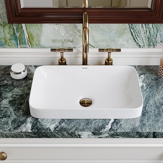 DeerValley Bathroom Vessel Sink White 19"x12" Rectangle Modern Basin