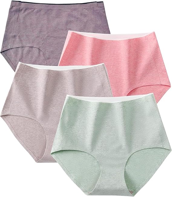 Womens Cotton Underwear High Waisted Briefs Ladies Seamless Full Coverage Panties 4 Pack