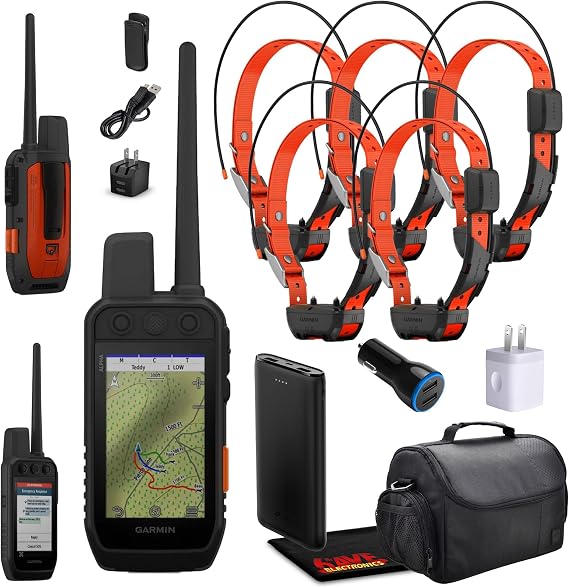 Garmin Alpha 300i Handheld Advanced Dogs Tracking & Training System with inReach Technology Bundle with 5X Garmin Dog Collars Alpha TT25 Tracker & Training Collar with GPS Field Bag + Accessories