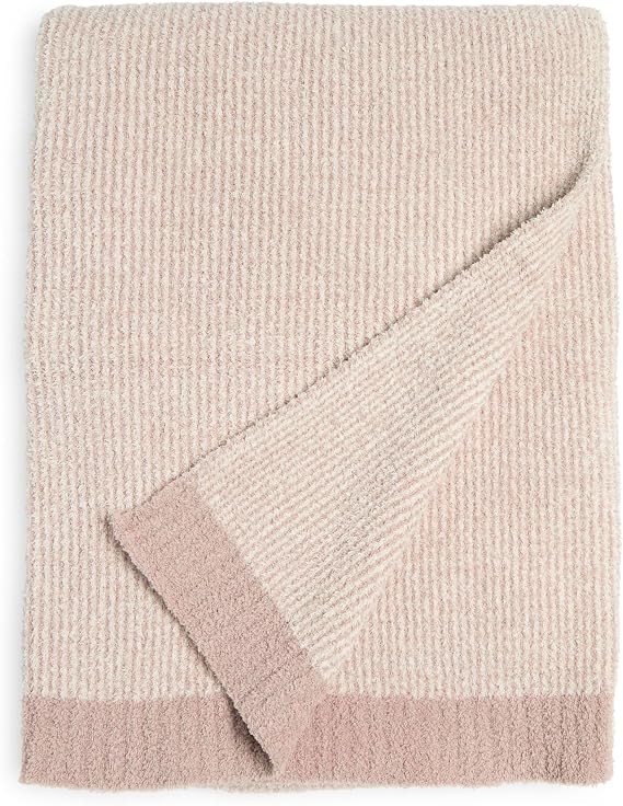 Barefoot Dreams CozyChic Microstripe Blanket (Dusty Mauve/Cream) 45" x 60"