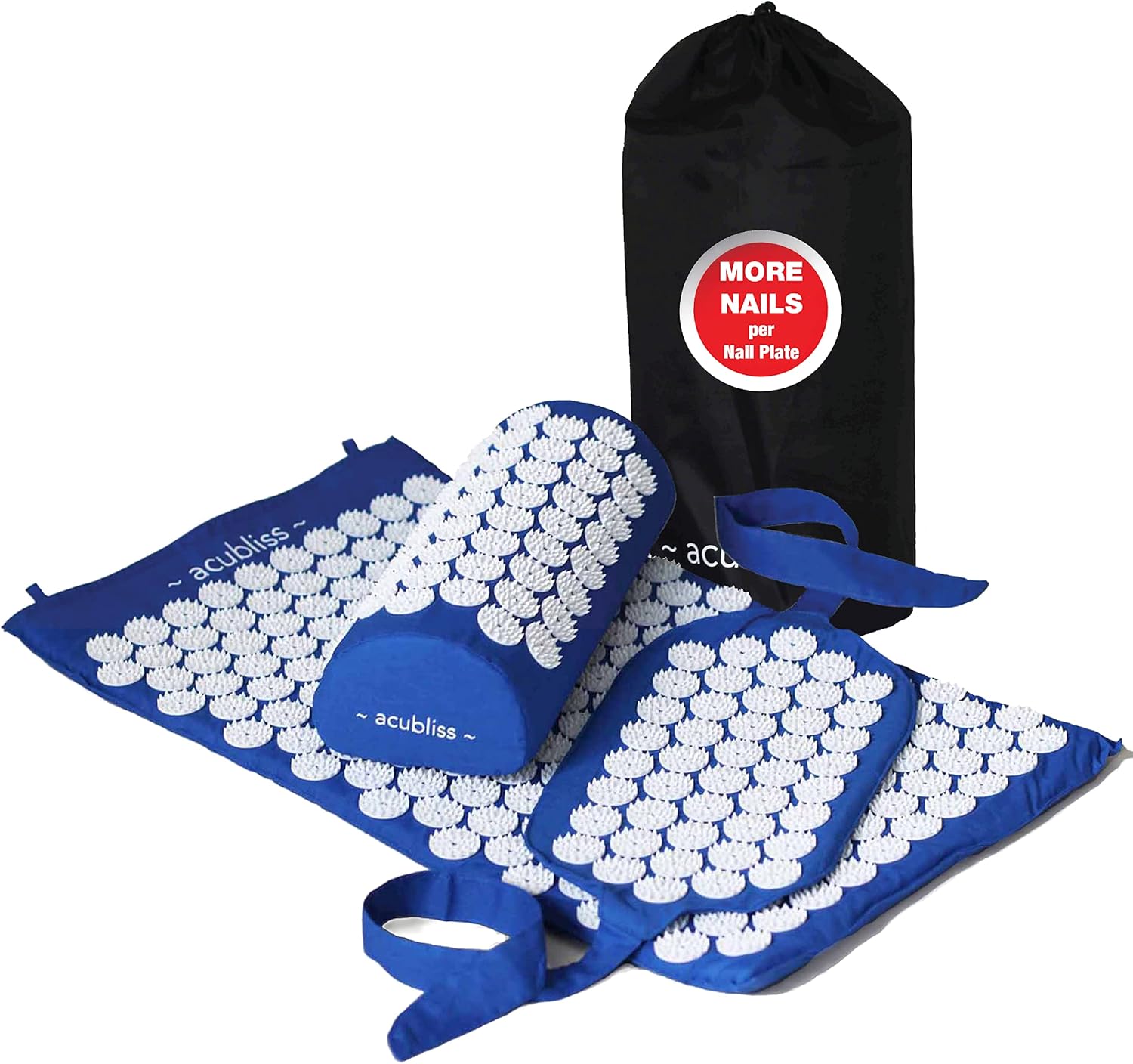 Premium Acupressure Mat, Strap & Pillow 3 piece Gift Set, 12,348 Acupuncture Pressure Points for Back Pain Relief, Increased Energy, Relaxation, Drawstring Bag, Deep Blue