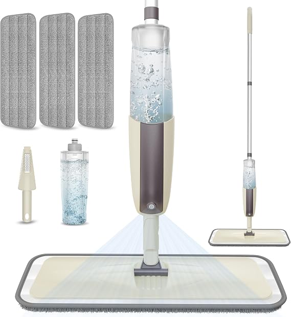 Spray Wet Mops for Floor Cleaning: Hardwood Floor Mop Refillable Reusable | 3 Washable Pads for Swiffer PowerMop, Commercial Dust Mop Lightweight, for Wood Vinyl Laminate Ceramic Tiles Multi-surface