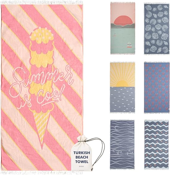 Turkish Beach Towel - Quick Dry Beach Towel is Essential for Enjoying A Day at The Beach | Sand Free Beach Towels for Clean and Comfortable Experience (Ice Cream, Large | 36x71)