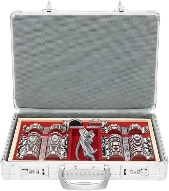 104 Pcs Trial Lens Set, Optical Trial Lens Set Kit with Carrying Case, Portable Trial Lens Set Kit Professional Optical Trial Lenses with Storage Case Eye Chart