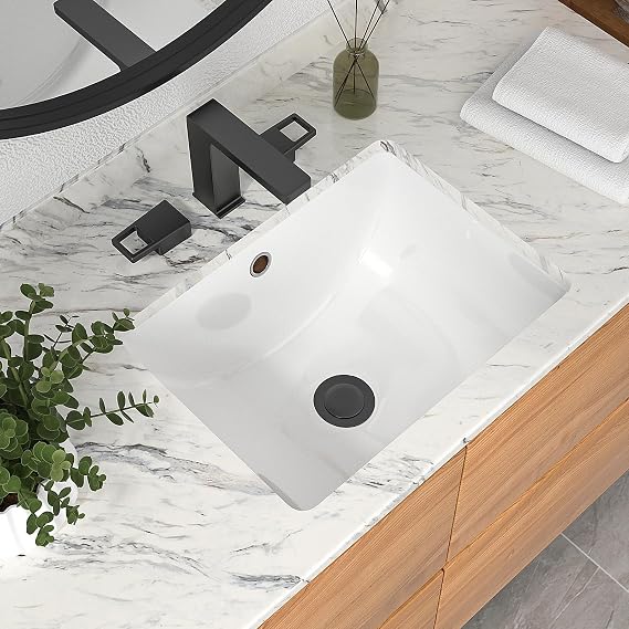 Mocoloo Undermount Bathroom Sink 18 x 14 Inch Rectangle Porcelain White Ceramic Bathroom Sink Deep Basin with Overflow Drain Under the Counter Rectangular Undermount Vanity Sink Interior Size 16 x 11