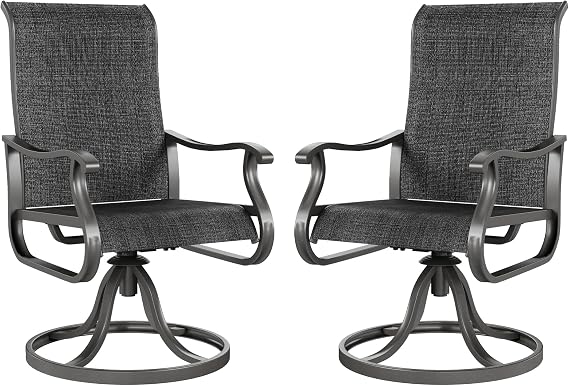 Amopatio Patio Swivel Chairs Set of 2, Outdoor Swivel Rocker Dining Chairs with All Weather Textilene High Back & Metal Frame, for Backyard Deck Lawn Garden, Dark Grey