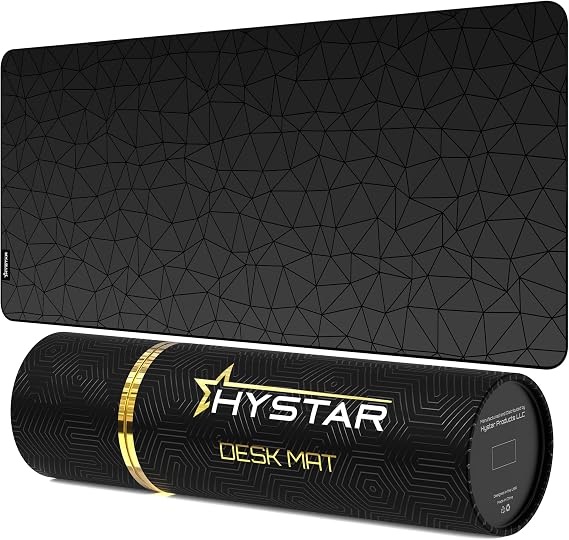 Hystar® Extended Gaming Mouse Pad | XXL 36" x 16" | 5mm Thick, Waterproof Surface, Smooth Polyester Fabric, and Natural Rubber Base | Poly (Black)