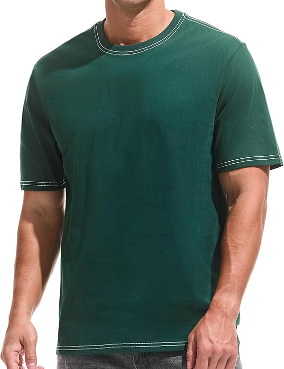 VEIISAR Men's Heavy Weight Crew Neck T-Shirt - Mens Premium 100 Cotton Thick Tees Pre Shrunk