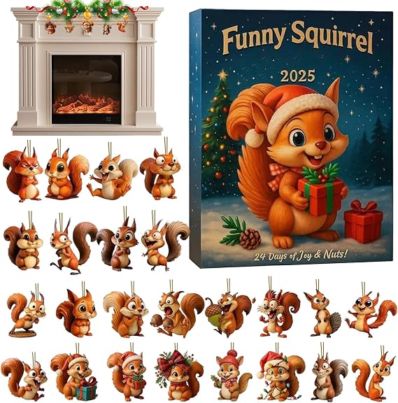 2025 Christmas Countdown Calendar 2D Acrylic Funny | Squirrel Ornaments Advent Countdown Calendar for Family Friends Adults Teens Pet Lovers Kids Tree Window Wall