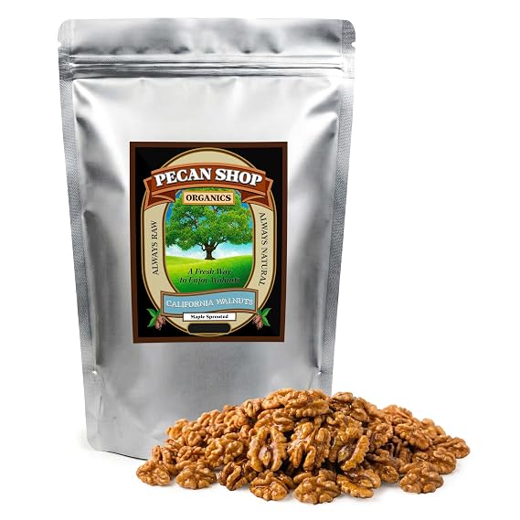 Pecan Shop Organic California Walnuts for Snacking, Family Orchard Grown, Sprouted, Vermont Maple Glazed - (2 LB)