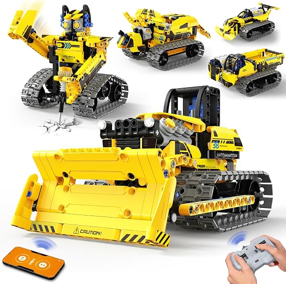 LECPOP 5-in-1 Bulldozer Robot Toy Building Sets STEM Gift for Boys Age 8-12 | Coding Robotics Kit, APP & Remote Control Engineering Toys, STEM Toys for Ages 8-13, Birthday Present for Kids 6+, 452 Pieces
