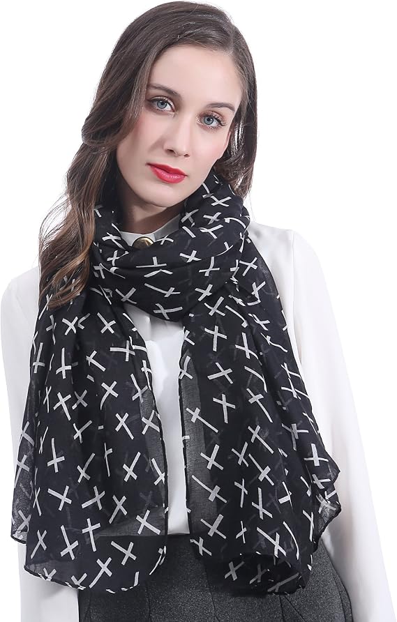 Lina & Lily Cross Print Women's Large Scarf Lightweight