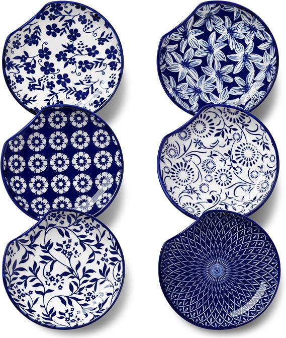 vancasso Selene 6-Pack 4.8 Inch Ceramic Spoon Rest, Blue-and-White