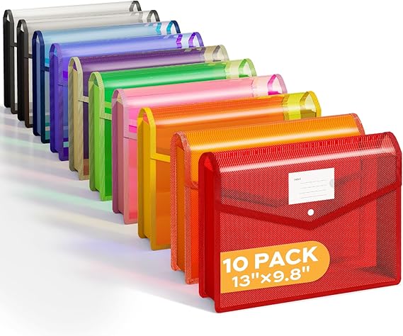 Deli 10 Pack Plastic Expanding File Folder, Colorful File Folder Organizer