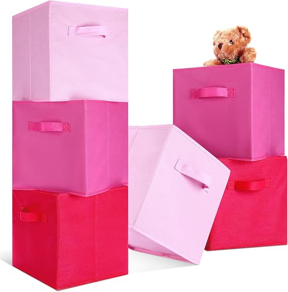 Karenhi 6 Pack Cube Storage Bins, Pink Fabric Organizer