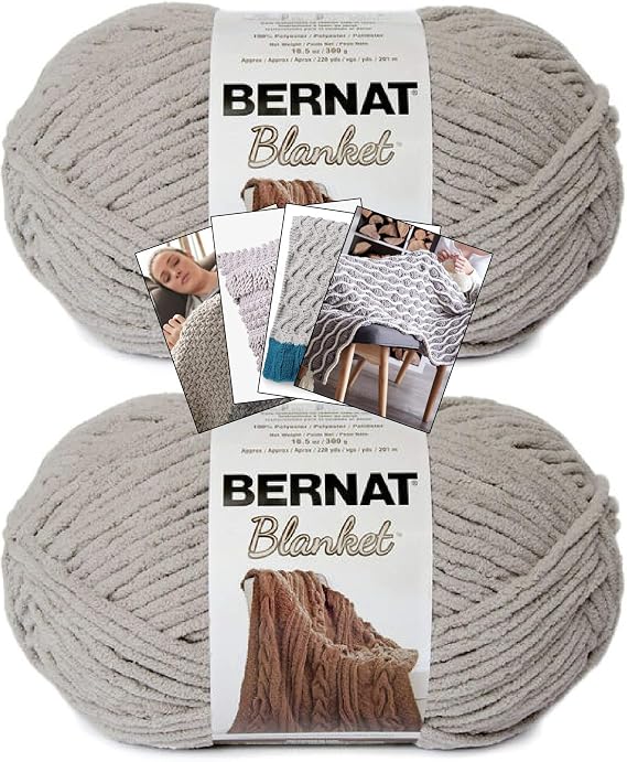 Bernat Blanket Yarn - Big Ball (10.5 oz) - 2 Pack with Pattern Cards in Color (Pale Grey)