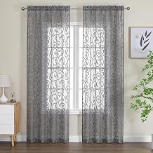 OWENIE Furman Extra Long Sheer Curtains 96 inches Long for Bedroom Living Room 2 Panels Set, Light Filtering Soft Solid Semi Sheer Farmhouse Grey Curtains, Top Dual Rod Pocket Design, 40Wx96L inch