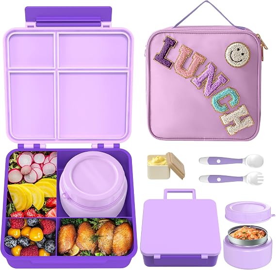 Aimsnk Lunch Box Kids with Thermo Insulated Lunch Bag for School, Purple