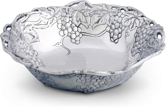 Arthur Court Metal Serving Bowl Grape Pattern Sand Casted in Aluminum with Artisan Quality Hand Polished Design Tarnish Free Diameter: 12 inch