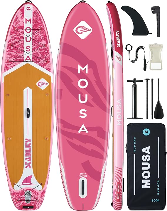 MOUSA 11'35" Extra Wide Inflatable Stand Up Paddle Boards, Family SUP | Up to 430 lbs Stable Paddleboard SUP for 2 People, Anti-Slip Full EVA Deck, 3 Handles, 100L Backpack, SUP Board with Big Fin