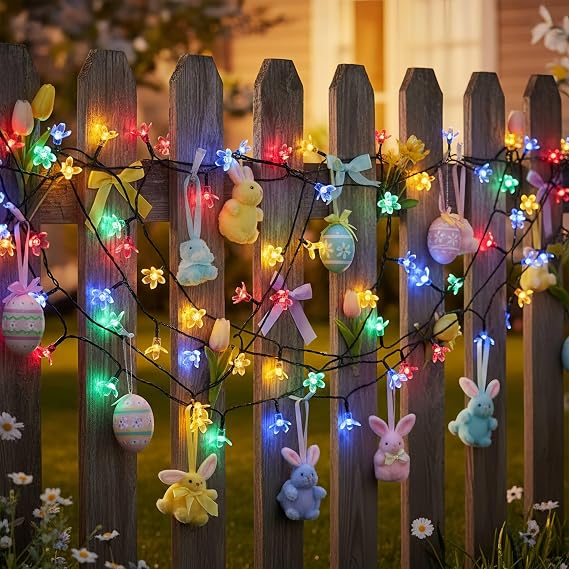 YULETIME Multicolor Sakura LED String Lights, 33 ft 100 Count 8 Modes USB Powered Novelty String Lights Multicolor, Sakura