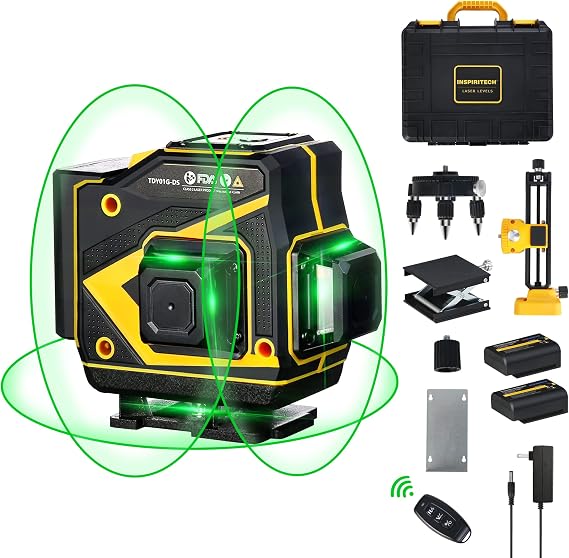 Floor Laser Level Self Leveling,3x360 Horizontal Vertical Cross Line laser, 3D Green Beam Squaring Alignment for Tiling Floor Wall Ceiling with 2 Lithium Batteries