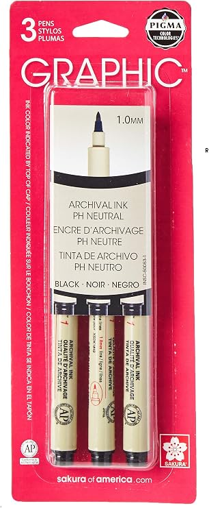 Sakura Pigma Graphic Pen 1mm Blk 3pc