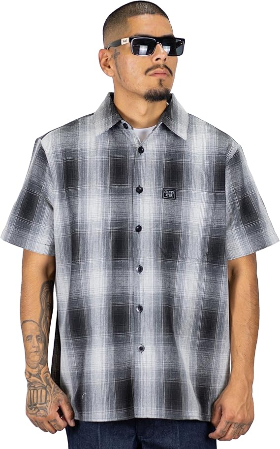 FB County Checker Flannel Shirt, Short Sleeve, Cotton Blend | Unisex, Breathable, Heavyweight, Polyester Cotton Blend, Streetwear, for Men & Women