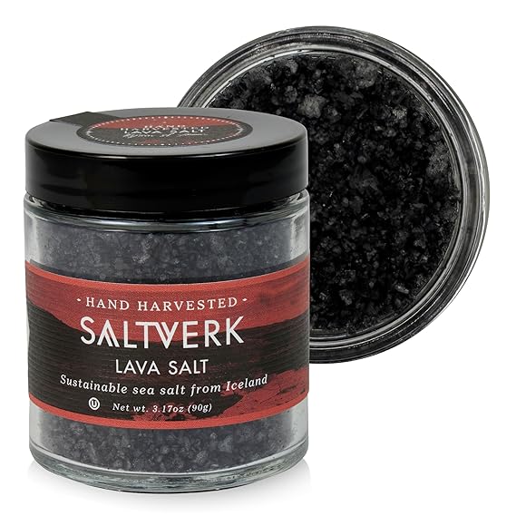 Saltverk Sea Salt -Gourmet, Icelandic, Hand Harvested and Sustainably Made - Lava 3.17 Oz