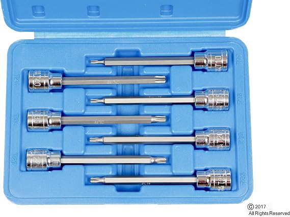 7 Pc Extra Long Torx Star Torq Bit Socket Set T10 ~ T40
