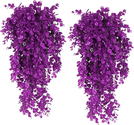 RECUTMS 4Pcs Artificial Hanging Plants Outdoor Faux Eucalyptus Leaves Plant