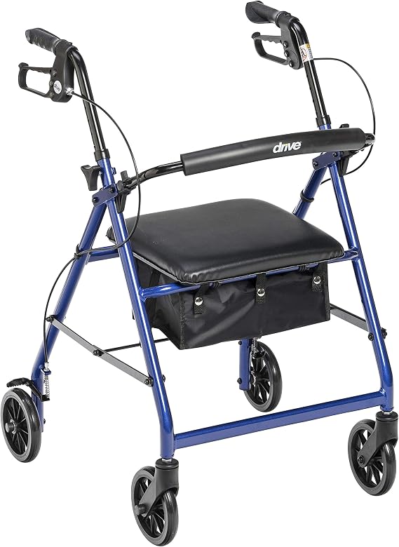 Drive Medical Aluminum Rollator Walker, Padded Seat, 6-Inch Wheels, Blue