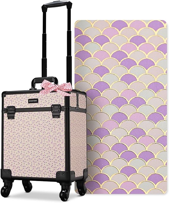 BYOOTIQUE Cosmetology Case on Wheels Cosmetic Trolley Travel Art Deco Tyrian