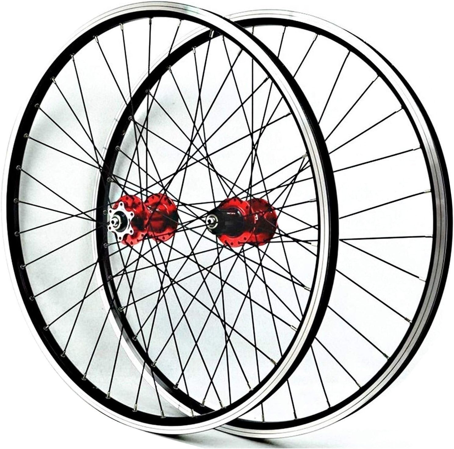 26 Bicycle Wheel Set Disc Brake V Brake Mountain Bike Wheel Cycling Front 2 Rear 4 Bearings Quick Release 7 8 9 10 11 Card Flywheel Color: Red Hub