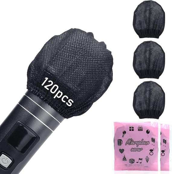 120pcs (60 pairs) Mic Covers Disposable Non-Woven, Individually Wrapped Mic Cover For Sanitary Mic Covers Disposable For Mic Microphone Windscreen & Pop Filters Black