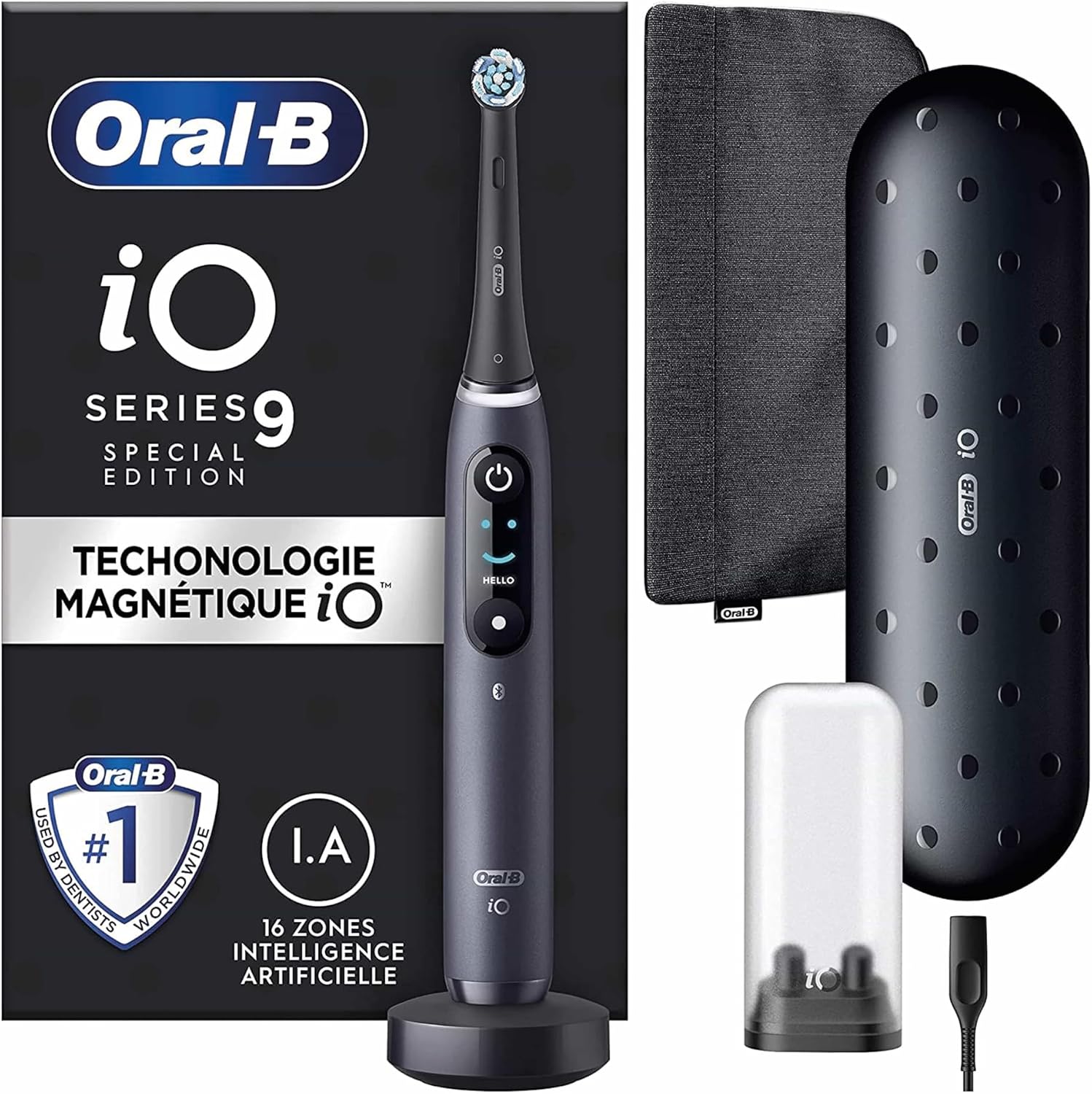 Oral-B iO Series 9 Special Edition, electric toothbrush, Bluetooth connected, 7 brush modes, 1 travel bag, 1 bag, black