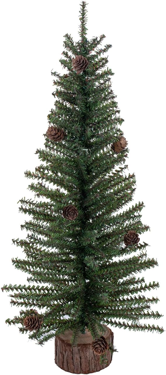 Vickerman 24" Caramel Pine Artificial Christmas Tree Unlit - Seasonal Indoor Home Decor with Decorative Wood Base - Realistic Looking Tree - Reliable and Durable