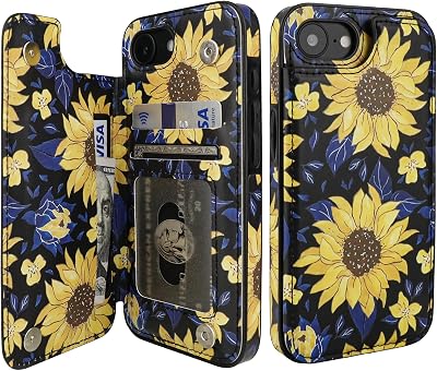 HAOPINSH for iPhone 16e Wallet Case with Card Holder, Blooming Sunflowers Pattern Back Flip Folio PU Leather Kickstand Card Slots Case for Women Girls, Double Magnetic Clasp Shockproof Cover 6.1
