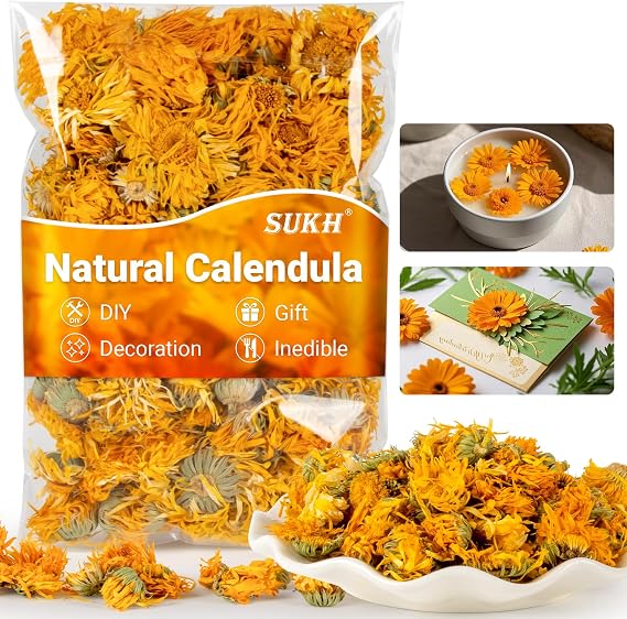 Sukh 3oz Dried Calendula Flowers Bulk - Natural Marigold for Soap Making