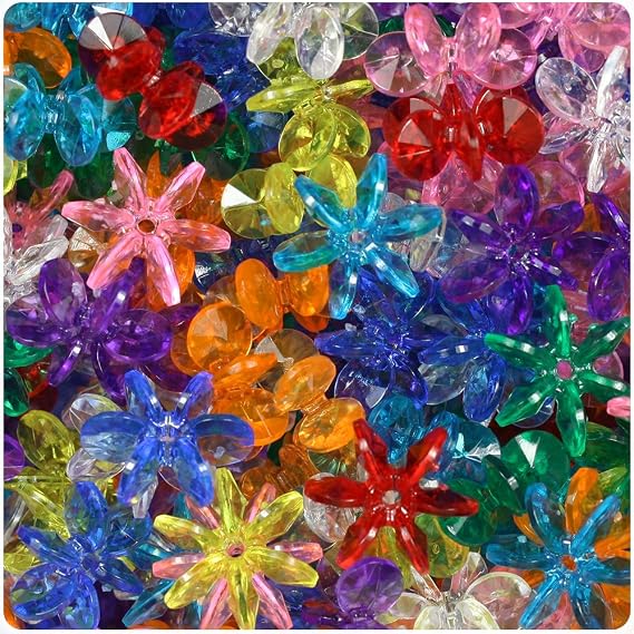 BeadTin Transparent Multi Colored 18mm Sunburst Craft Beads (135pcs)