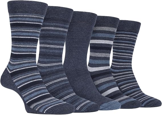 Farah - 5 Pack Mens Thin Breathable Classic Patterned Soft Top Office Cotton Dress Socks (6-11 uk, CS191DENTEL (Striped))