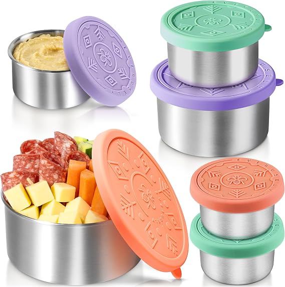 Everusely - 3 Stainless Steel Food Containers & 3 Condiment Cups - Reusable Meal Kit