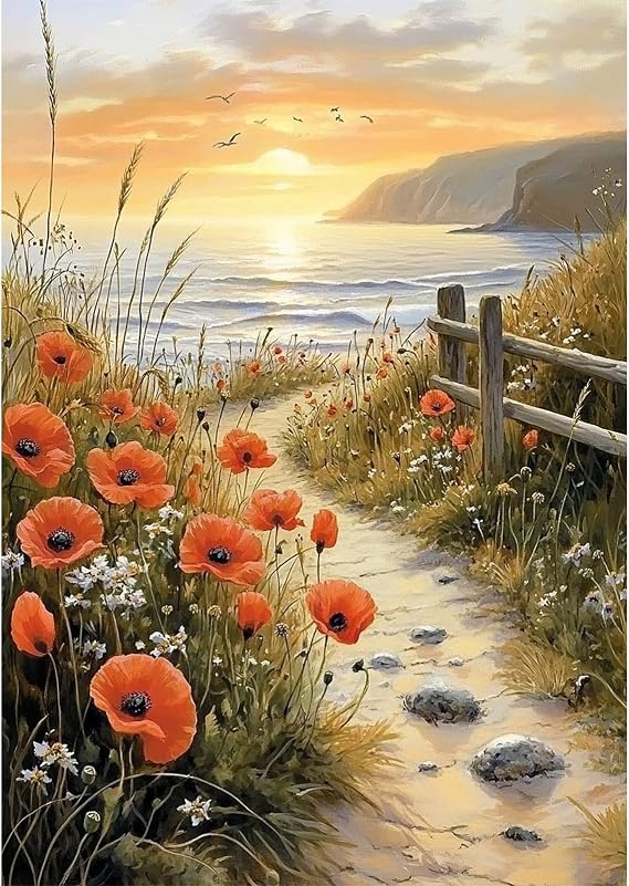 NEWENMO Sunset Scenery Diamond Painting Kit DIY Diamond Art Craft 30x40cm | 5D Flower Diamond Art Kits for Adults, Full Drill Crystal Embroidery, Creative Gifts, Living Room Home Decoration