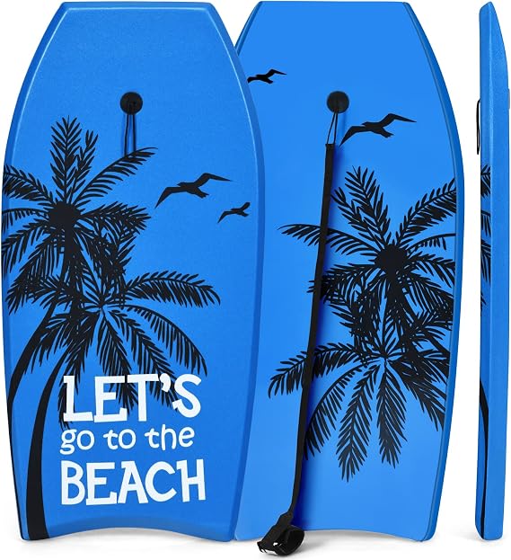 Goplus Bodyboard for Beach, 33/37/41 Inches Lightweight Body Board w/ Wrist Leash, EPS Core, XPE Deck, HDPE Slick Bottom, Surfboard for Kids Teens Adults Surfing