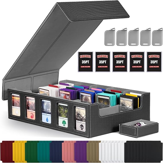 Kabinka 5 Row 3900+ Trading Card Storage Box with Commander Display | MTG Storage Box with Removable Lid Bulk Card Storage for MTG TCG PTCG Sports Card, Top Loaders Storage Box (Black)