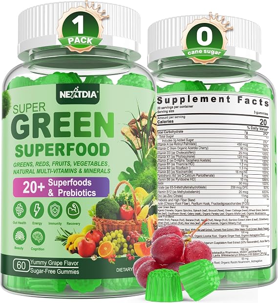 Super Greens Multivitamin Gummies, w/Spirulina, Chlorella, Multivitamins