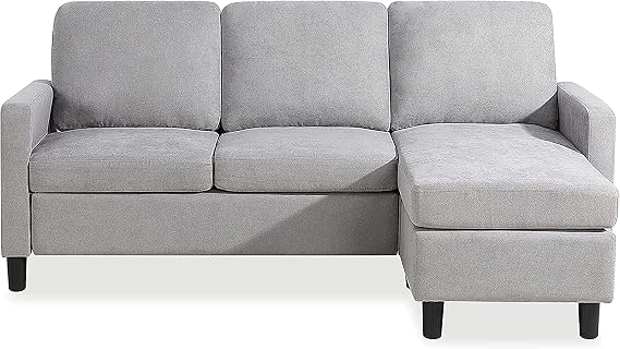 Freely Adjustable Modular Sofa L-Shaped Convertible Suitable for Small Spaces Modern Style Linen Fabric, Light Grey