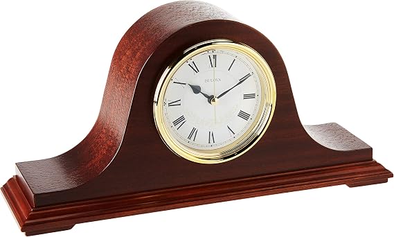Bulova B1929 Bulova Annette I Chiming Mantel Clock, Model B1929 | Classic Mahogany Finish | Westminster Melody on the Hour | Battery Powered I Chiming Clock
